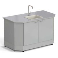 Стол-мойка торцевая ЭКРОС 1500х800х900 мм, чаша полипропилен, раб. поверхность - МОНОЛИТНЫЙ КЕРАМОГРАНИТ с ПВХ кромкой