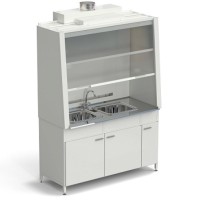 Шкаф вытяжной с двойной мойкой и ВЗБ светильником 1520х750х2160 мм, раб. поверхность - НЕРЖАВЕЮЩАЯ СТАЛЬ