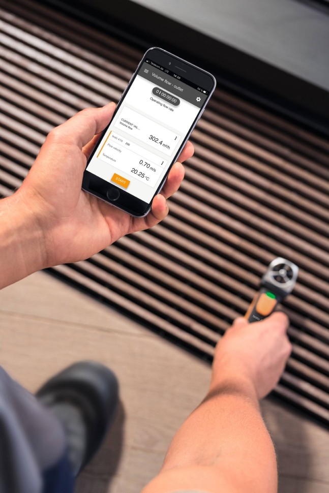 Смарт-зонд testo 410 i - Анемометр с крыльчаткой с Bluetooth, управляемый со смартфона/планшета