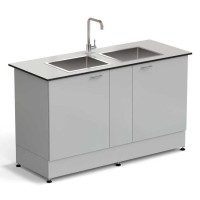 Стол-мойка ЭКРОС 1500х600х900 мм, две чаши нержавеющая сталь, раб. поверхность - LABGRADE