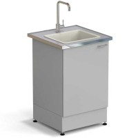 Стол-мойка ЭКРОС 600х600х900 мм, чаша полипропилен, раб. поверхность - МОНОЛИТНЫЙ КЕРАМОГРАНИТ с НС бортиком