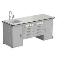 Стол демонстрационный с двумя напольными тумбами, двумя подвесными тумбами, с электрикой, водой 2000х750х900, раб. поверхность - LABGRADE (EK_56.0551.21.08)