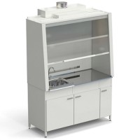 Шкаф вытяжной с одной мойкой из НС и ВЗБ светильником 1520х750х2160 мм, раб. поверхность - НЕРЖАВЕЮЩАЯ СТАЛЬ