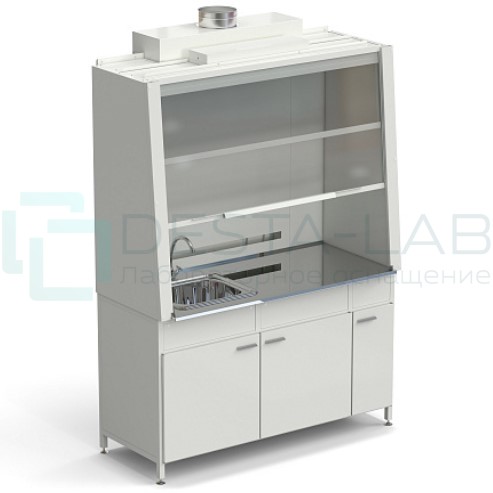 Шкаф вытяжной с одной мойкой из НС и ВЗБ светильником 1520х750х2160 мм, раб. поверхность - НЕРЖАВЕЮЩАЯ СТАЛЬ