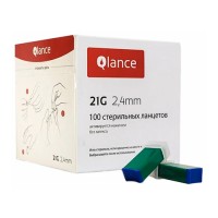 Автоматический ланцет Qlance Extra, глубина прокола 2,4 мм, игла 21G, синий, уп. 100 шт