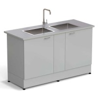Стол-мойка ЭКРОС 1500х600х900 мм, две чаши нержавеющая сталь, раб. поверхность - МОНОЛИТНЫЙ КЕРАМОГРАНИТ с ПВХ кромкой