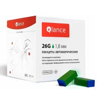 Автоматический ланцет Qlance Lite, глубина прокола 1,8 мм, игла 26G, зеленый, уп. 100 шт
