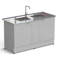 Стол-мойка ЭКРОС 1500х600х900 мм, две чаши нержавеющая сталь, раб. поверхность - НЕРЖАВЕЮЩАЯ СТАЛЬ