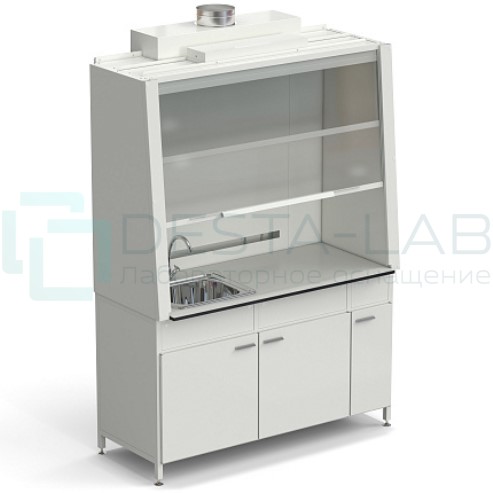 Шкаф вытяжной с одной мойкой из НС и ВЗБ светильником 1520х750х2160 мм, раб. поверхность - LABGRADE