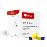 Автоматический ланцет Qlance Special, глубина прокола 2 мм, лезвие 0,8мм (21G), желтый, уп. 100 шт