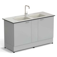 Стол-мойка ЭКРОС 1500х600х900 мм, две чаши полипропилен, раб. поверхность - LABGRADE