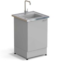 Стол-мойка ЭКРОС 600х600х900 мм, чаша стеклопластик, раб. поверхность - МОНОЛИТНЫЙ КЕРАМОГРАНИТ с НС бортиком