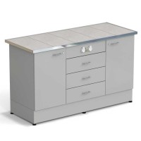 Стол-тумба ЭКРОС 1500х600х900 мм 1 дверь + 1 дверь + 3 ящика с электрикой, раб. поверхность - КЕРАМИКА с НС бортиком