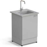 Стол-мойка ЭКРОС 600х600х900 мм, чаша стеклопластик, раб. поверхность - МОНОЛИТНЫЙ КЕРАМОГРАНИТ с ПВХ кромкой