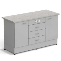 Стол-тумба ЭКРОС 1500х600х900 мм 1 дверь + 1 дверь + 3 ящика с электрикой, раб. поверхность - КЕРАМИКА с ПВХ кромкой