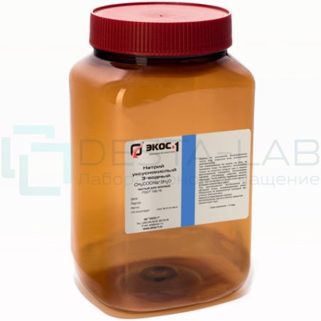Натрий уксуснокислый 3-водный чистый для анализа (ЧДА), банка пластик 0,90 кг.
