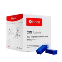 Автоматический ланцет Qlance Universal, глубина прокола 1,8 мм, игла 21G, синий, уп. 100 шт