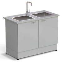 Стол-мойка ЭКРОС 1200х600х900 мм, две чаши нержавеющая сталь, раб. поверхность - МОНОЛИТНЫЙ КЕРАМОГРАНИТ с ПВХ кромкой