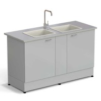 Стол-мойка ЭКРОС 1500х600х900 мм, две чаши полипропилен, раб. поверхность - МОНОЛИТНЫЙ КЕРАМОГРАНИТ с ПВХ кромкой