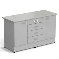 Стол-тумба ЭКРОС 1500х600х900 мм 1 дверь + 1 дверь + 3 ящика с электрикой, раб. поверхность - ЛАМИНАТ СЕРЫЙ