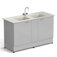 Стол-мойка ЭКРОС 1500х600х900 мм, две чаши полипропилен, раб. поверхность - ПОЛИПРОПИЛЕН