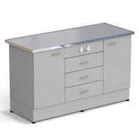 Стол-тумба ЭКРОС 1500х600х900 мм 1 дверь + 1 дверь + 3 ящика с электрикой, раб. поверхность - МОНОЛИТНЫЙ КЕРАМОГРАНИТ с НС бортиком