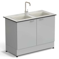 Стол-мойка ЭКРОС 1200х600х900 мм, две чаши полипропилен, раб. поверхность - LABGRADE