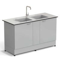 Стол-мойка ЭКРОС 1500х600х900 мм, две чаши стеклопластик, раб. поверхность - LABGRADE