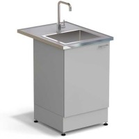 Стол-мойка ЭКРОС 600х800х900 мм, чаша нержавеющая сталь, раб. поверхность - МОНОЛИТНЫЙ КЕРАМОГРАНИТ с НС бортиком