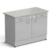 Стол-тумба ЭКРОС 1200х600х900 мм 2 двери + 2 ящика с электрикой, раб. поверхность - ЛАМИНАТ СЕРЫЙ