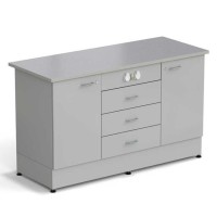 Стол-тумба ЭКРОС 1500х600х900 мм 1 дверь + 1 дверь + 3 ящика с электрикой, раб. поверхность - МОНОЛИТНЫЙ КЕРАМОГРАНИТ с ПВХ кромкой