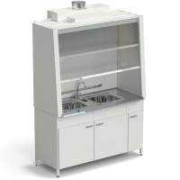 Шкаф вытяжной с двойной мойкой без электрики 1520х750х2160 мм, раб. поверхность - НЕРЖАВЕЮЩАЯ СТАЛЬ