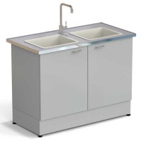 Стол-мойка ЭКРОС 1200х600х900 мм, две чаши полипропилен, раб. поверхность - МОНОЛИТНЫЙ КЕРАМОГРАНИТ с НС бортиком