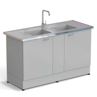 Стол-мойка ЭКРОС 1500х600х900 мм, две чаши стеклопластик, раб. поверхность - МОНОЛИТНЫЙ КЕРАМОГРАНИТ с НС бортиком