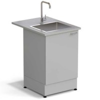 Стол-мойка ЭКРОС 600х800х900 мм, чаша нержавеющая сталь, раб. поверхность - МОНОЛИТНЫЙ КЕРАМОГРАНИТ с ПВХ кромкой