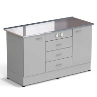 Стол-тумба ЭКРОС 1500х600х900 мм 1 дверь + 1 дверь + 3 ящика с электрикой, раб. поверхность - НЕРЖАВЕЮЩАЯ СТАЛЬ