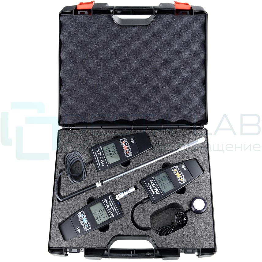 Комплект приборов для контроля параметров микроклимата (базовый), в состав комплекта входит люксметр ЛМ-12