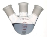 Колба трехгорлая круглодонная Kimble 50 мл, боковые шлифы 19/22 под углом к центральному 19/22, стекло