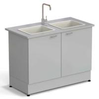 Стол-мойка ЭКРОС 1200х600х900 мм, две чаши полипропилен, раб. поверхность - МОНОЛИТНЫЙ КЕРАМОГРАНИТ с ПВХ кромкой