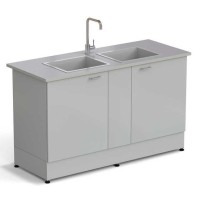 Стол-мойка ЭКРОС 1500х600х900 мм, две чаши стеклопластик, раб. поверхность - МОНОЛИТНЫЙ КЕРАМОГРАНИТ с ПВХ кромкой