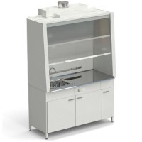 Шкаф вытяжной с одной мойкой из НС без электрики 1520х750х2160 мм, раб. поверхность - НЕРЖАВЕЮЩАЯ СТАЛЬ