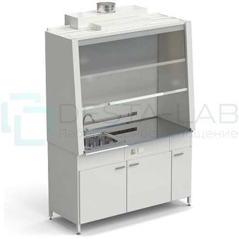 Шкаф вытяжной с одной мойкой из НС без электрики 1520х750х2160 мм, раб. поверхность - НЕРЖАВЕЮЩАЯ СТАЛЬ