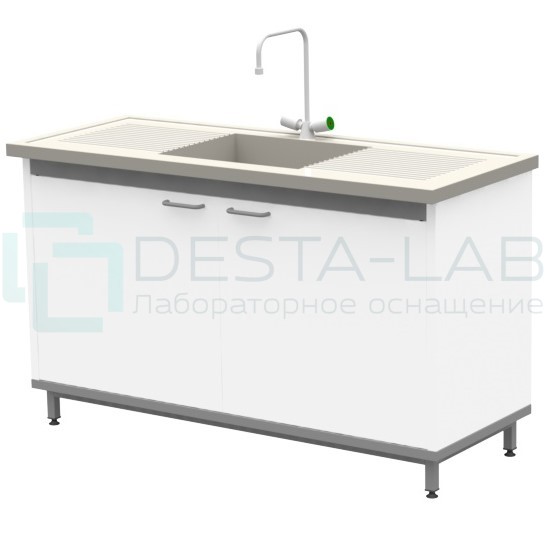 Стол-мойка на опорной тумбе из металла ЛАБ-М МО МЕ 150.60.90 РР