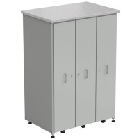 Шкаф 3 выдвижные вертикальные секции 930x630x1350 ламинат белый, серый металл