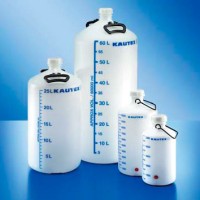 Бутыль Kautex толстостенная 5 л, HDPE, круглая, с синей градуировкой, Ø 50 мм, естественный цвет, с ручкой и крышкой, с резьбовым соединением