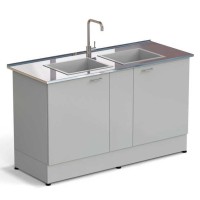 Стол-мойка ЭКРОС 1500х600х900 мм, две чаши стеклопластик, раб. поверхность - НЕРЖАВЕЮЩАЯ СТАЛЬ
