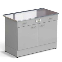 Стол-тумба ЭКРОС 1200х600х900 мм 2 двери + 2 ящика с электрикой, раб. поверхность - НЕРЖАВЕЮЩАЯ СТАЛЬ