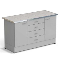 Стол-тумба ЭКРОС 1500х600х900 мм 1 дверь + 1 дверь + 4 ящика, раб. поверхность - КЕРАМИКА с НС бортиком