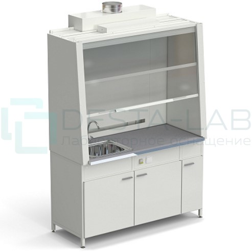 Шкаф вытяжной с одной мойкой из НС без электрики 1520х750х2160 мм, раб. поверхность - МОНОЛИТНЫЙ КЕРАМОГРАНИТ