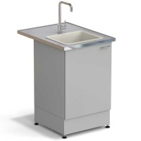 Стол-мойка ЭКРОС 600х800х900 мм, чаша полипропилен, раб. поверхность - МОНОЛИТНЫЙ КЕРАМОГРАНИТ с НС бортиком